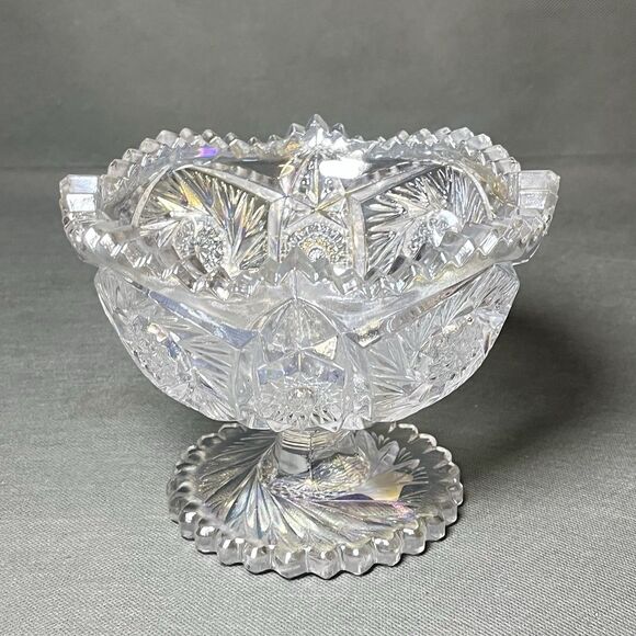 LE Smith Aztec Heritage Compote Iridescent Carnival Glass Whirling Star Pattern - Picture 5 of 14